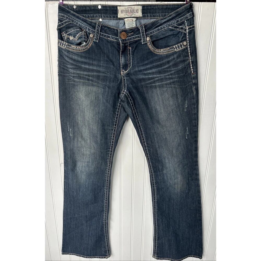 Hydraulic Jeans Womens Size 12 Bootcut Med Wash Embellished Bling Pockets